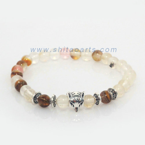 Fox Natural Stone Stripe Agate Beads Elastic Bracelet