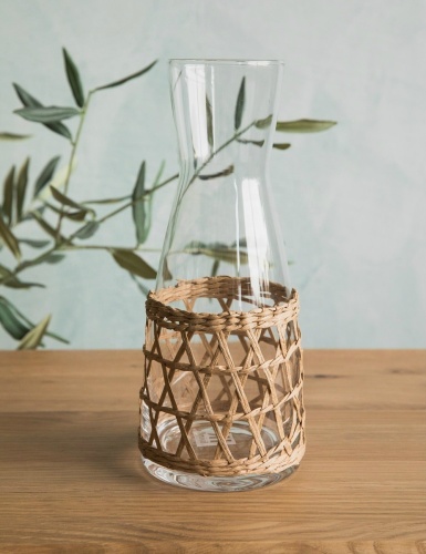 custom hand-blown water serving glass carafe