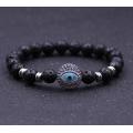 Argent Evil Eye Lava pierre 8MM perles rondes Bracelet