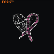 Heart Shape Pink Ribbon Heat Rhinestone Transfer