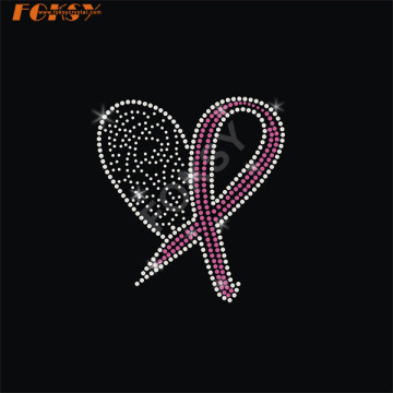 Heart Shape Pink Ribbon Heat Rhinestone Transfer