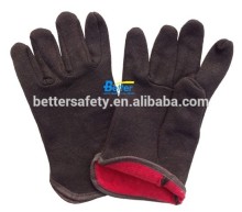 China Brown Jersey Cotton Glove Red Fleece Lined