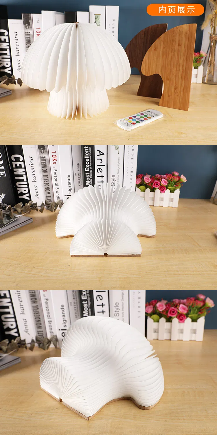 Colorful LED Bamboo Wood Table Lamp with Mushroom Design