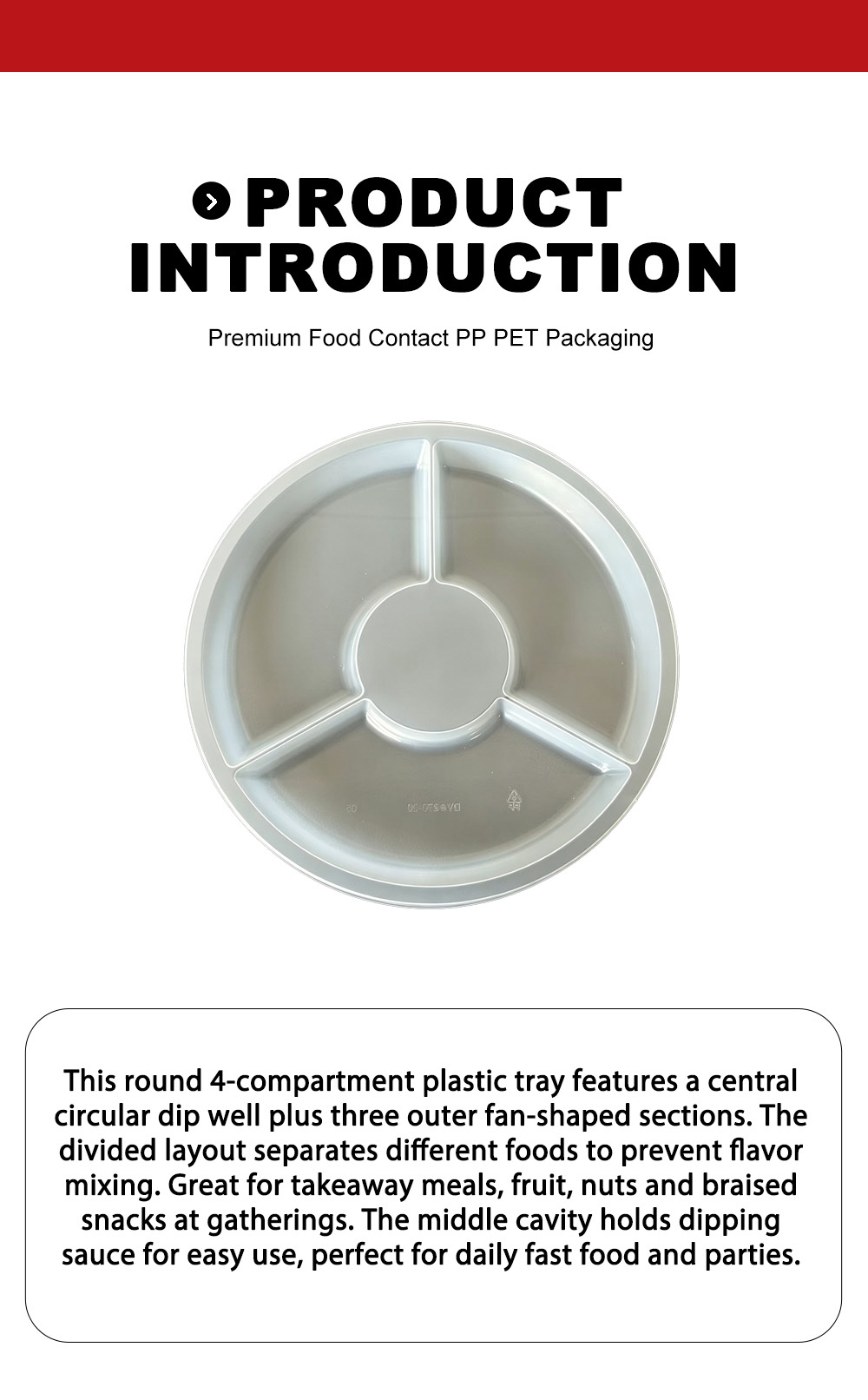 Одноразовый круглый разделенный поднос для еды X Disposable Round Divided Food Tray X
