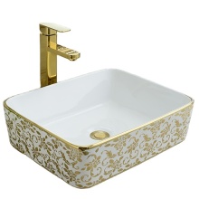 Elegance Flower Design Golden Ceramic Bathroom Sink Bowl