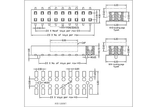 2.0 mm Female Header Dual Row SMT Type Bottom Entry H2.7 FHDM08