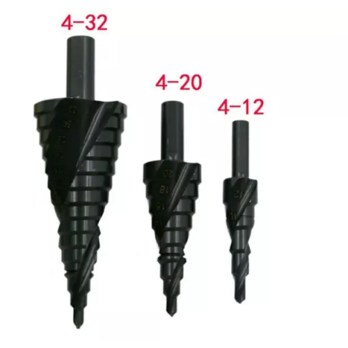 Berkualitas tinggi 3 paket spiral step bor bit set 1/4 &quot;hex shank cone black hss bor bit untuk baja kecepatan tinggi