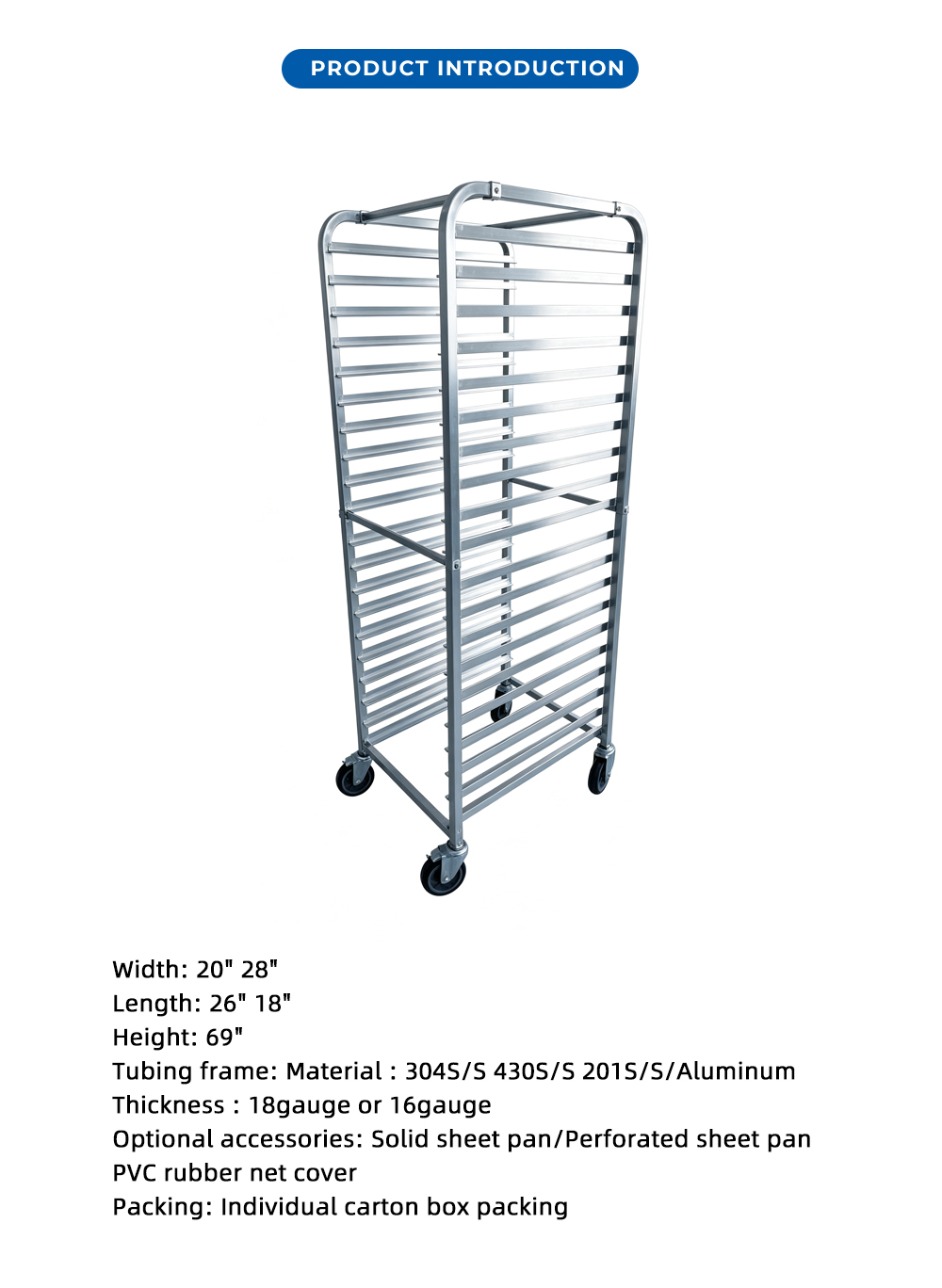 عربة خبز طويلة من الفولاذ المقاوم للصدأ X Tall Stainless Steel Bakery Sheet Pan Cart X
