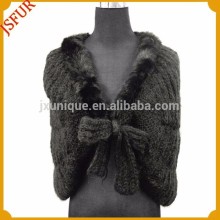 2015 Fashion Bowknot Shawls Wool Waistcoat Fur Trim Custom Crochet Vest With Real Rabbit Fur