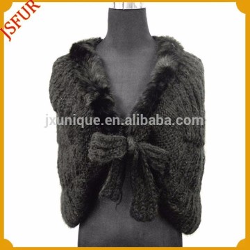 2015 Fashion Bowknot Shawls Wool Waistcoat Fur Trim Custom Crochet Vest With Real Rabbit Fur