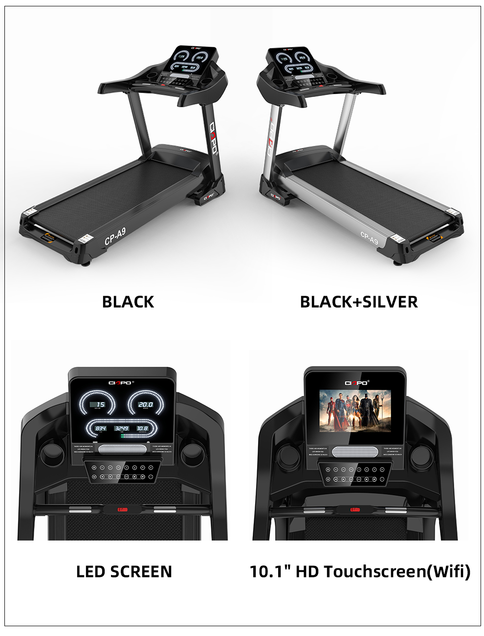 pro fitness big screen and mp3 connector folding electric motorized treadmills
