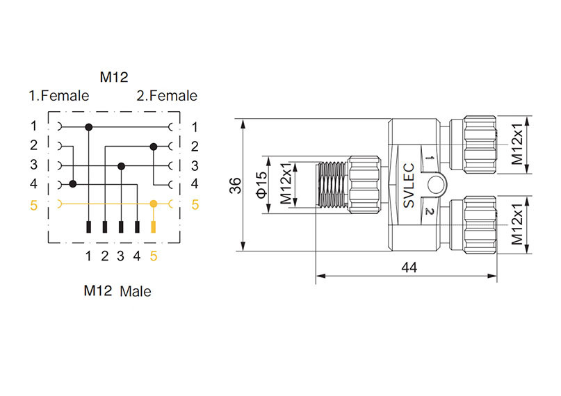 M12-2M12 Y-type connector