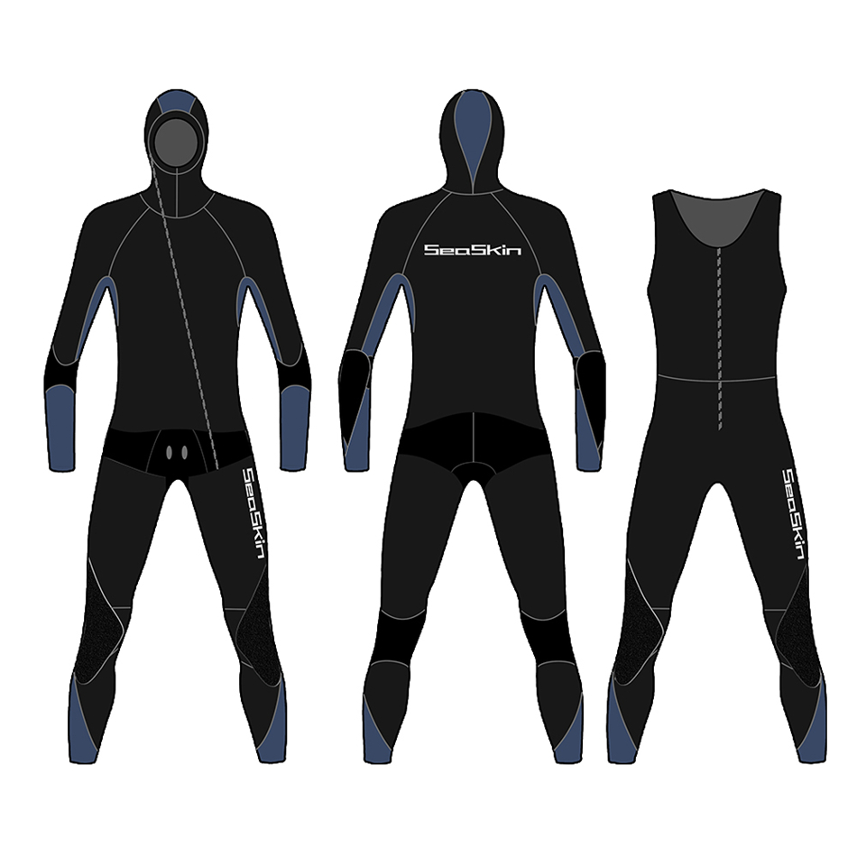 Seaskin Neoprene Hooded 6/5mm Två stycken Dykande våtdräkter