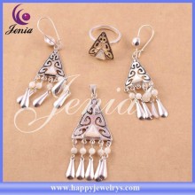 New model top quality party jewelry set white shell thai silver kundan jewellery designs price (6305T1)