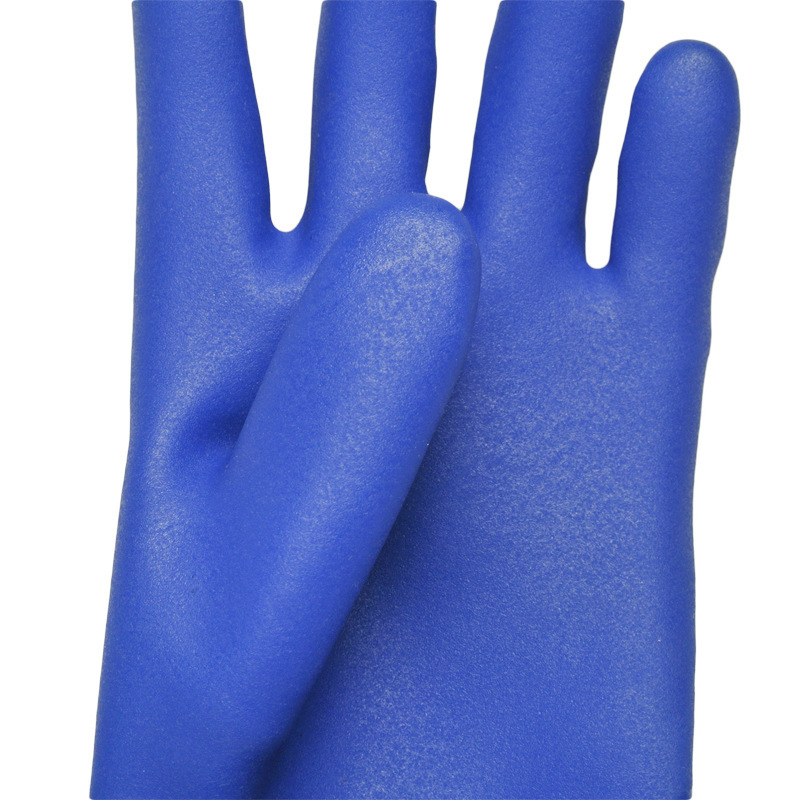 Waterproof glove blue PVC chemical resistant safety gloves