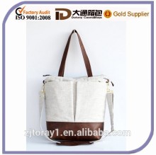 Natural linen and leather diaper bag nappy bag tote style