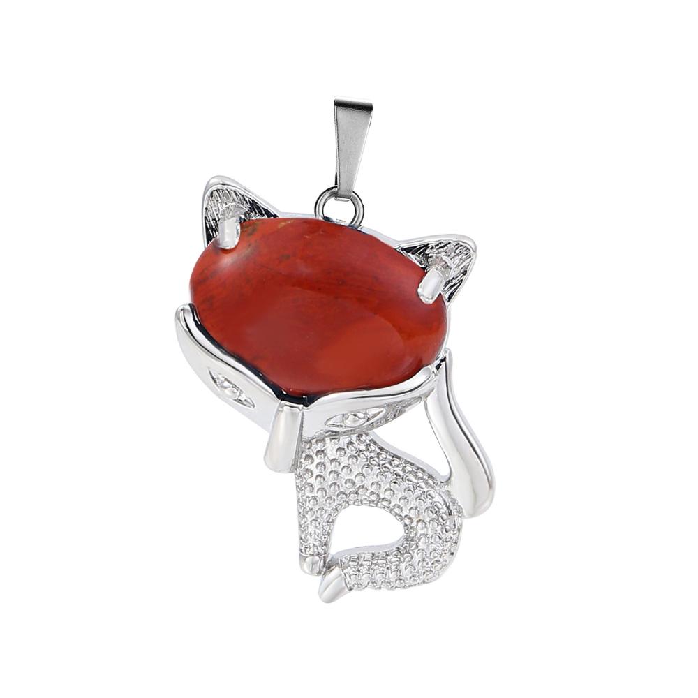 Rouge Jasper Luck Fox Collier pour femmes hommes guérison énergie cristal amulet animal pendant bijoux de pierres précieuses