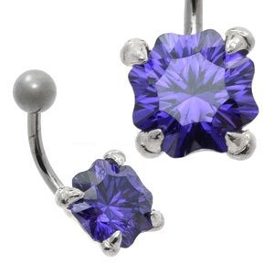 Large Jewel Silver&Steel Belly Bar Snow Violet