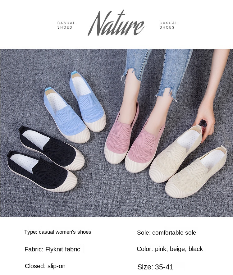 36-40 yards Wholesale slip-on casual Shoes Flying woven breathable cloth shoes mesh light soft sneakers Walking shoes for women