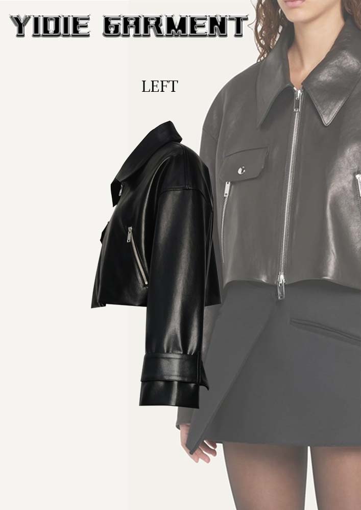 Long Sleeves Spliced Fake PU Leather Cropped Jackets