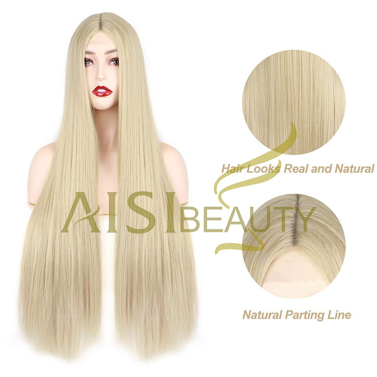 Aisi Beauty Wholesale Vendor Cheap Long Silky Straight Blonde Wig Swiss Lace Synthetic Hair For Black Women Lace Front Wig