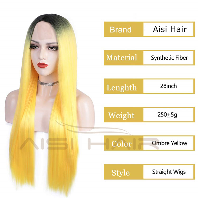 Aisi Hair Hotselling Wholesale Vendor 28 Inch Long Silky Straight Ombre Yellow Wig For Black Women Synthetic Hair Wigs