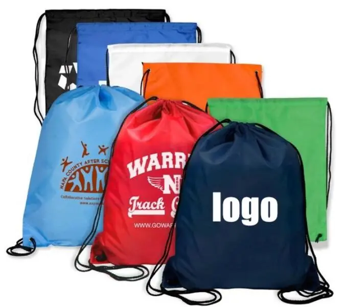 Custom Printed Logo 210d Polyester Drawstring Backpack Laundry Bag