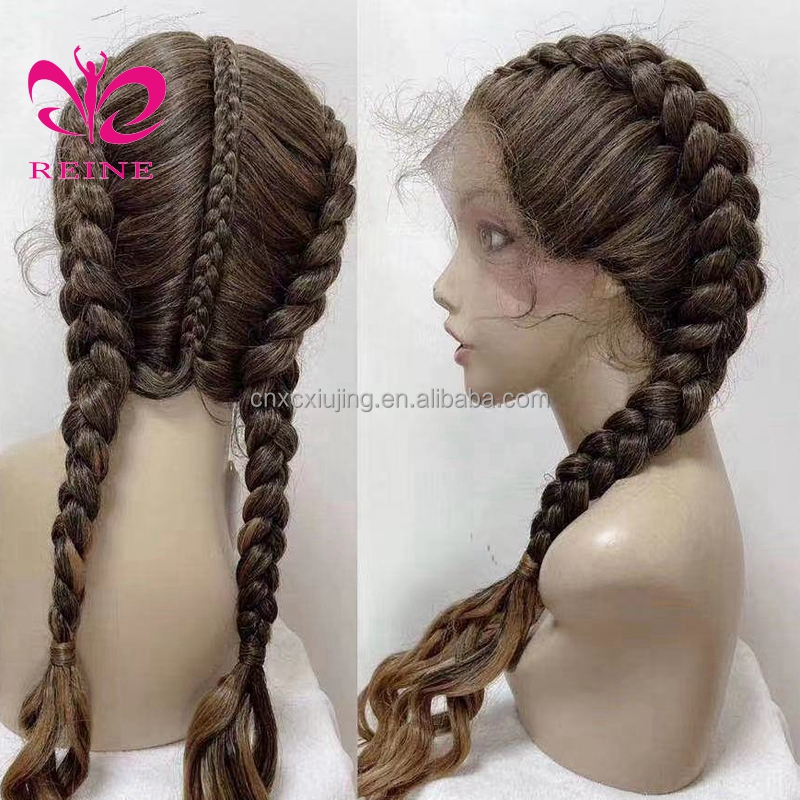 Reine Free Shipping Long Box Braided Lace Wigs Synthetic Hair Lace Front Wigs Heat Resistant Braided Wigs For Black Women