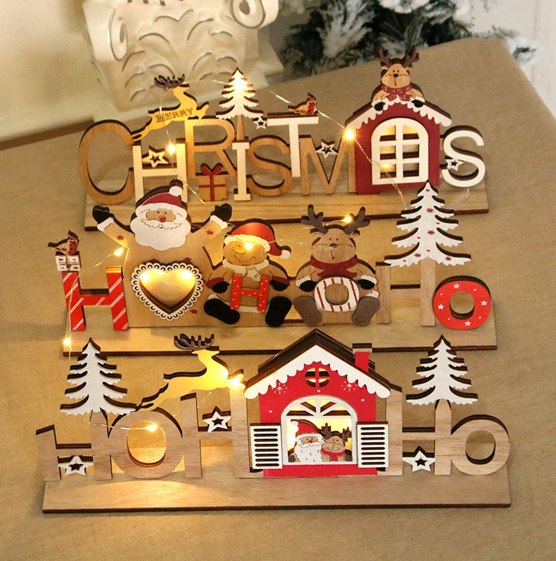 Christmas laser engraving wooden DIY assembled luminous letter card Christmas decoration supplies luminous ornaments