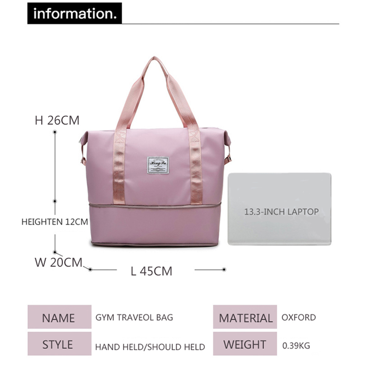 large capacity Pink travel duffle bag luggage storage bag yoga gym bags with shoe compartment sports