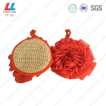 Circular orange mesh bathing sponge style