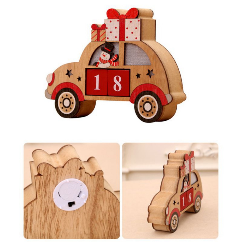 Desktop Perpetual Calendar Car Shape Glowing Calendar Christmas Luminous Ornaments Calendar Wooden Calendar Decor