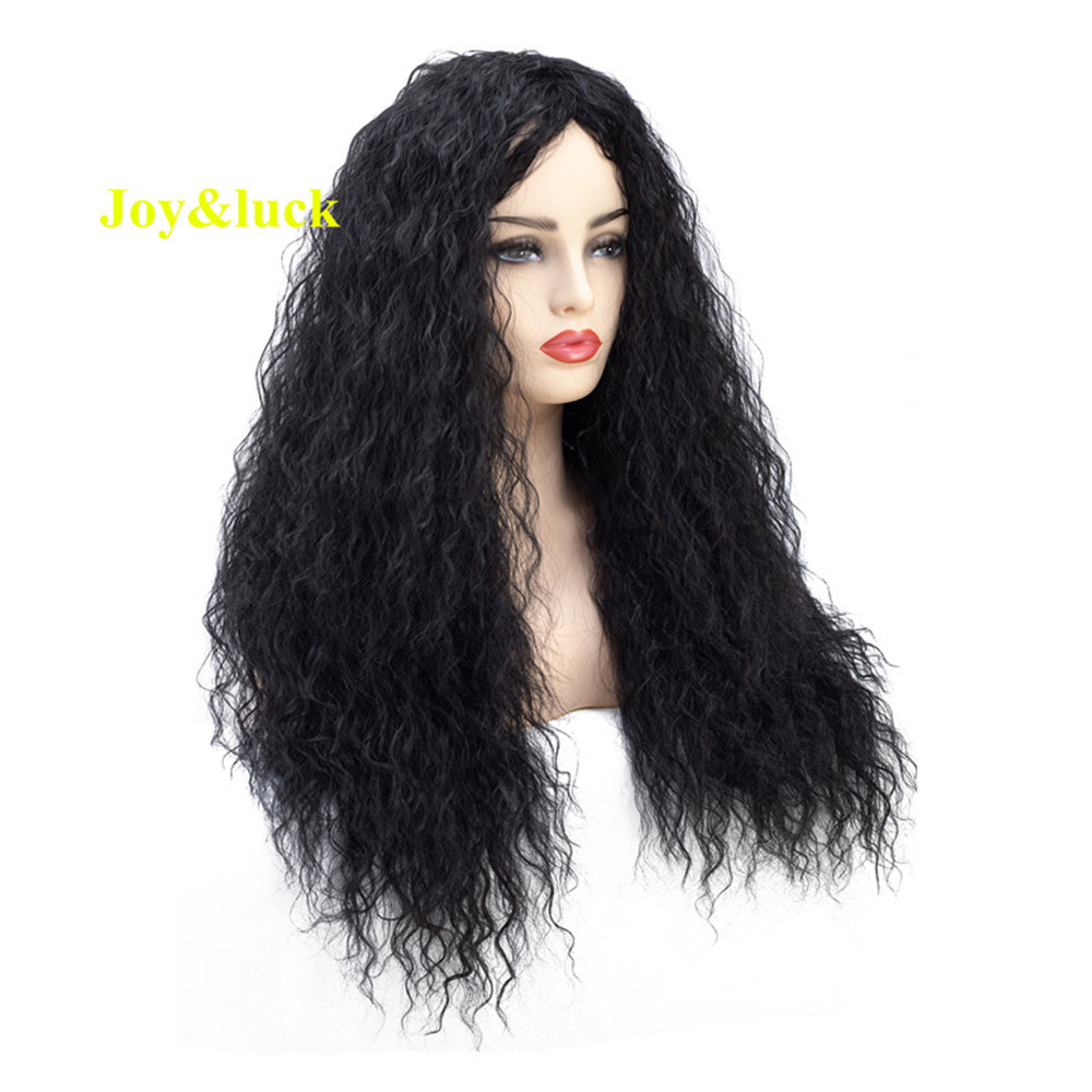 24inch Long Afro Kinky Curly Wig Black Color Fashion Synthetic Wigs for Women Hair Style