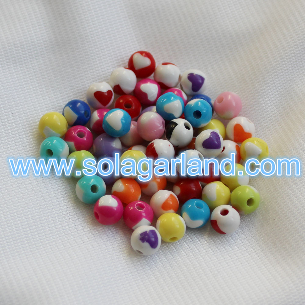 8MM Plastic Round Heart Beads