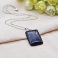 Natural Blue Goldstone Women Chakra Rectangle Gemstone Pendant Necklace