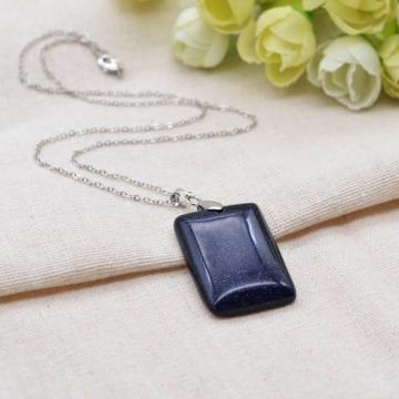 Natural Blue Goldstone Women Chakra Rectangle Gemstone Pendant Necklace