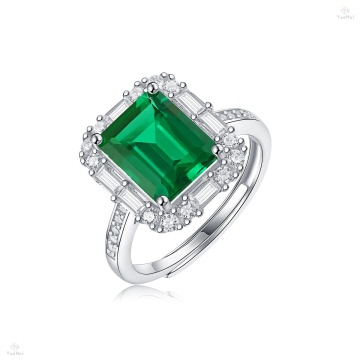 8x10mm Dainty 925 Sterling Silver Luxury Eternity Finger Lab Emerald Square Engagement Rings for Women