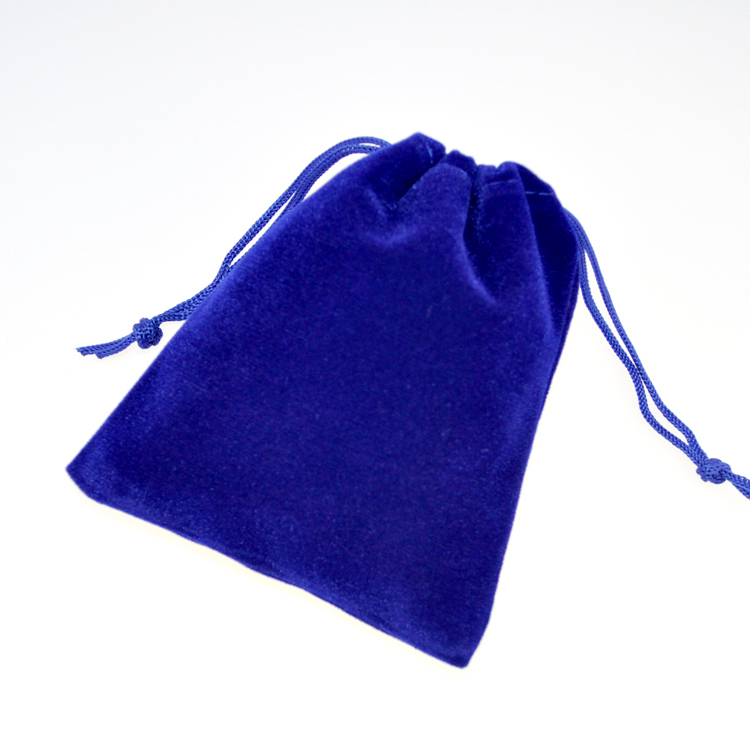 Drak blue velvet pouch with blue string 