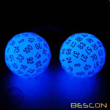 Bescon Glowing Polyhedral 100 Dés Côté Bleu Acide, Dés Lumineux D100, 100 Cube Cube, Brille Dans L&#39;ombre D100 Jeu De Dés