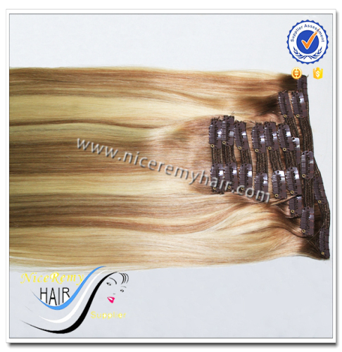 Wholesale grade 7a piano color 100% virgin human hair clip in hair extensions