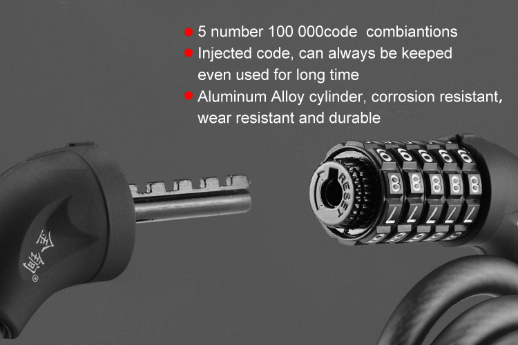 1,5 m lengte lange veiligheid fietsvergrendeling 5 nummercode combinatie fietslot met roestvrijstalen kabel