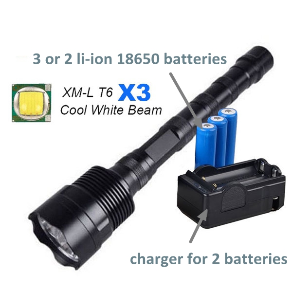 3 xm-l t6 led super bright torch lantern 3000 lumens tactical flashlight