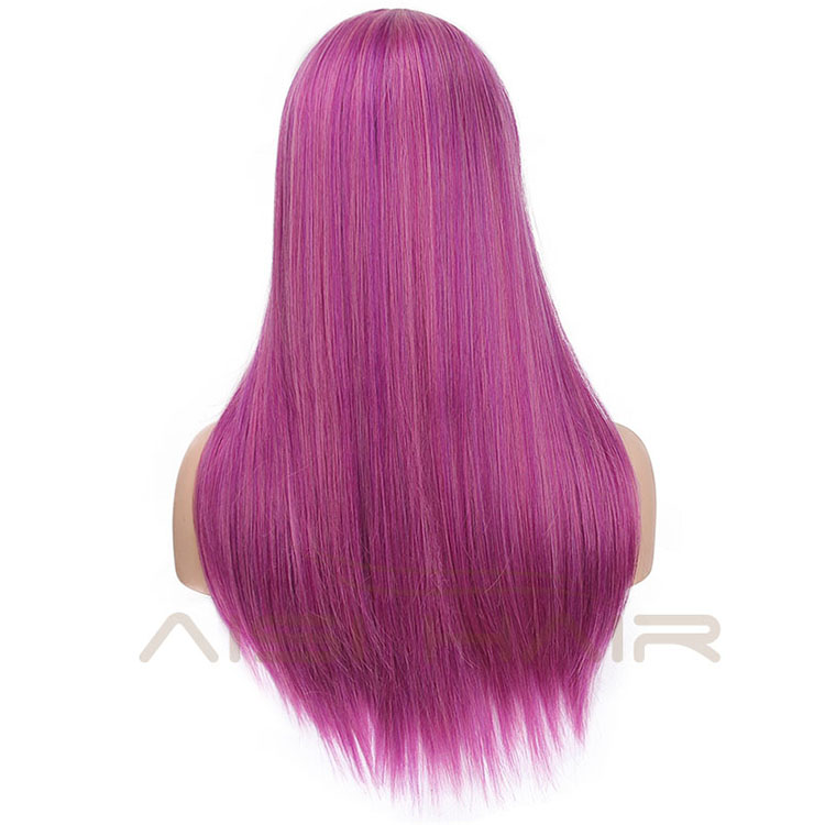 Top Quality Purple Wigs For Women With Bangs Synthetic Long Silky Straight Wave Wig