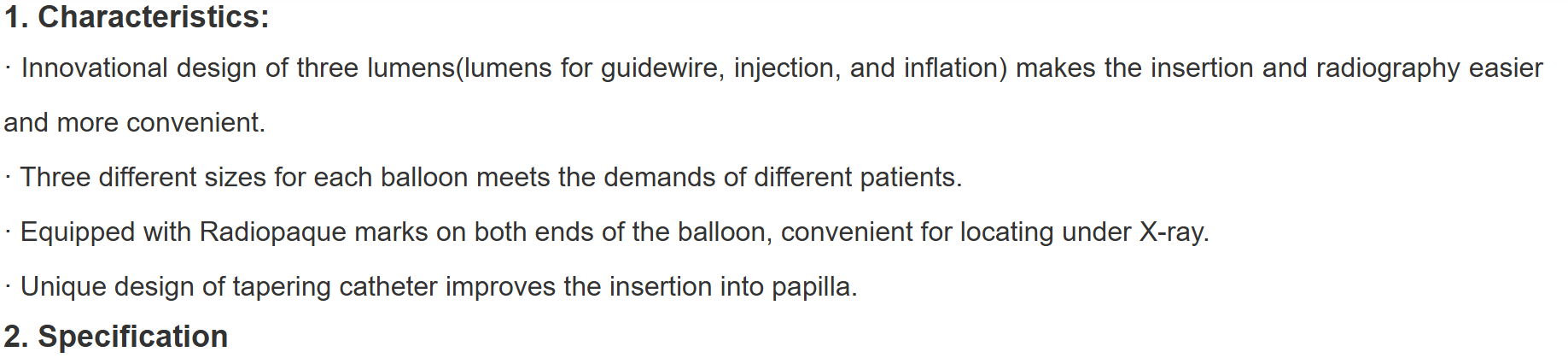 Stone Extraction Balloon Characteristics Stone Extraction Balloon Characteristics