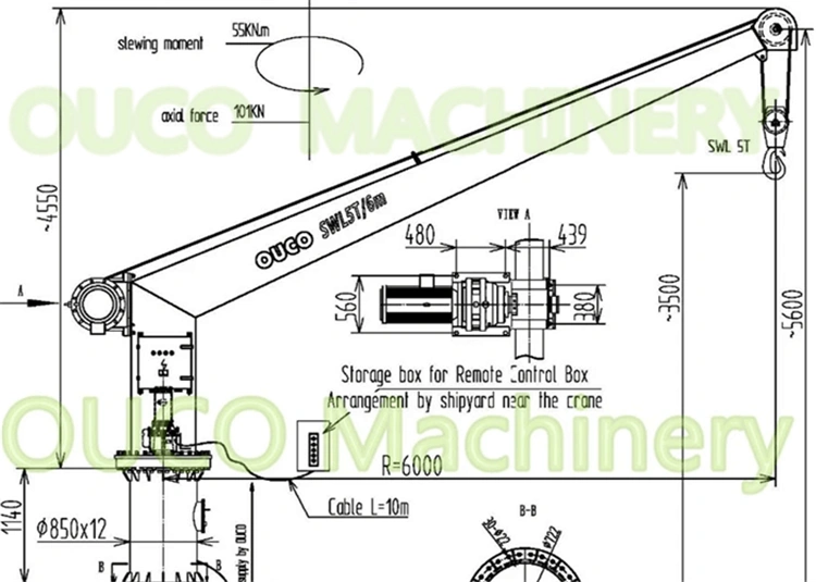 Ship Crane on Deck with Jib Boom Electrical System