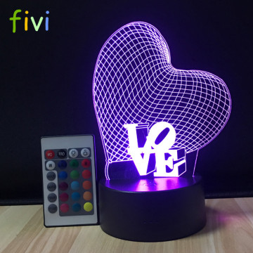 3D Love Heart Lamp - LED Optical Illusion Night Light