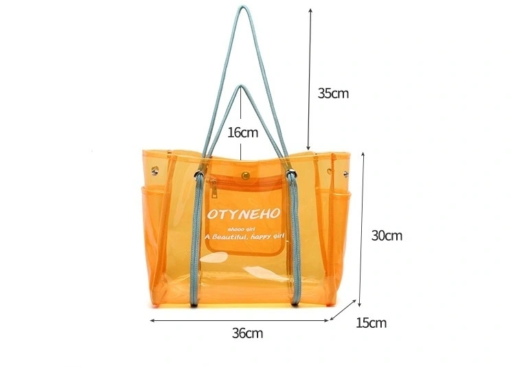 New Waterproof Semi-Clear Tote Stripe PVC Beach Shoulder Bag PVC Large Work Tote Purse Clear Handbags