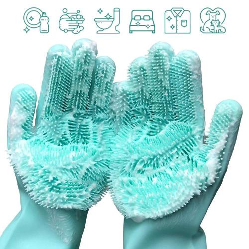 Silicone Dishwashing Cleaning Gloves with Wash Scrubber