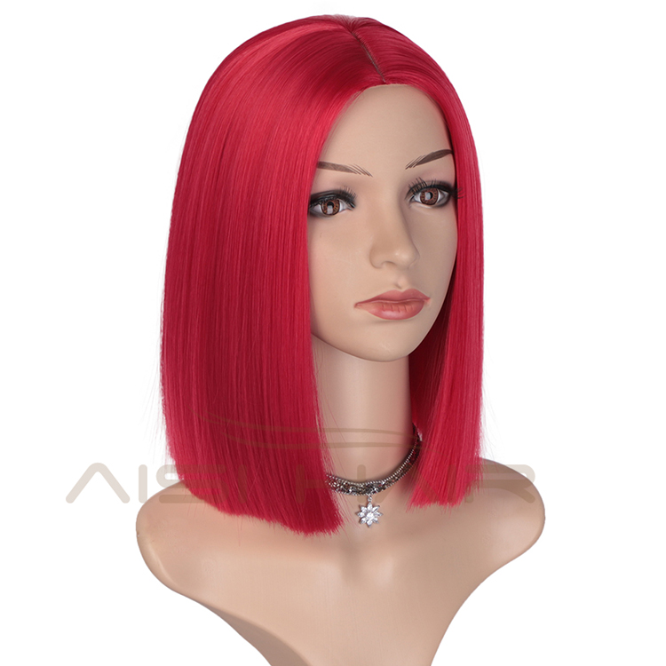 Aisi Hair Short Red Heat Resistant  Synthetic Fiber Hair Wigs For White Black Women Cosplay Wigs Straight  Bob Hairstyle Wigs
