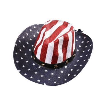 USA Flag Cowboy Hat - Custom Straw Sunhat for Women's Party or Decor